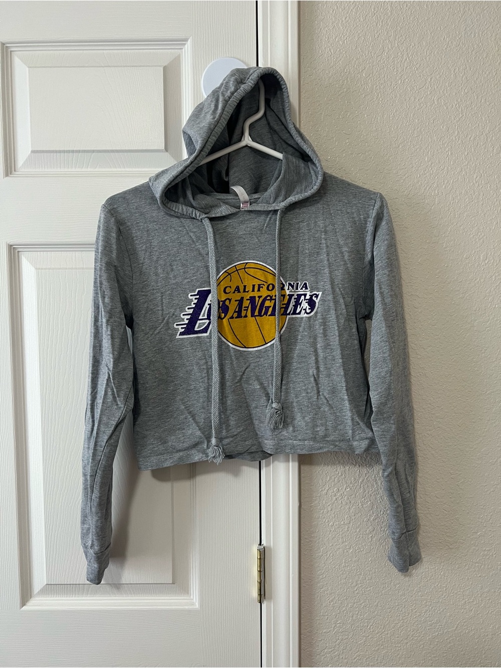 Los Angeles Lakers EEVEE Cropped Hoodie Gray Long Sleeve Womens Small